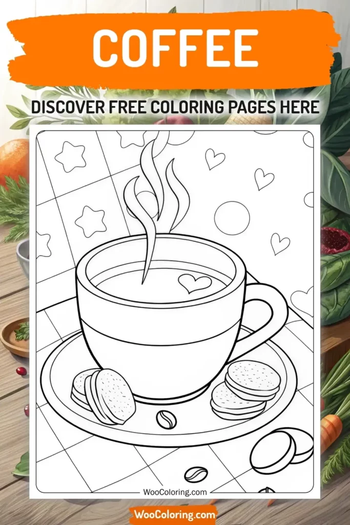 Coffee coloring pages designs with food