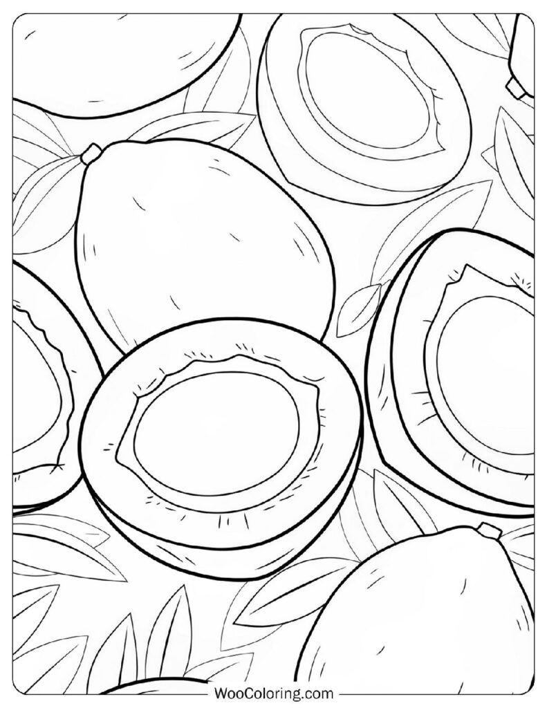 Coloring Page Of A Fresh Halved Coconut With White Coconut Flesh