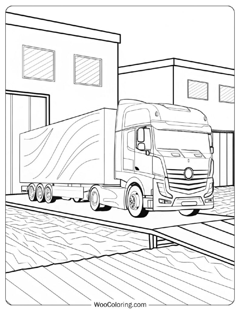 Coloring Page Of A Truck And Trailer Hitching Up For Adventure