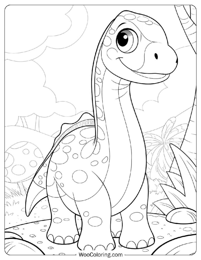 Coloring Page Of Curious Brachiosaurus