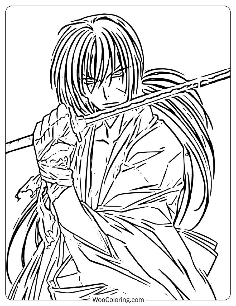 Coloring Page Of Himura Kenshin – The Wandering Samurai