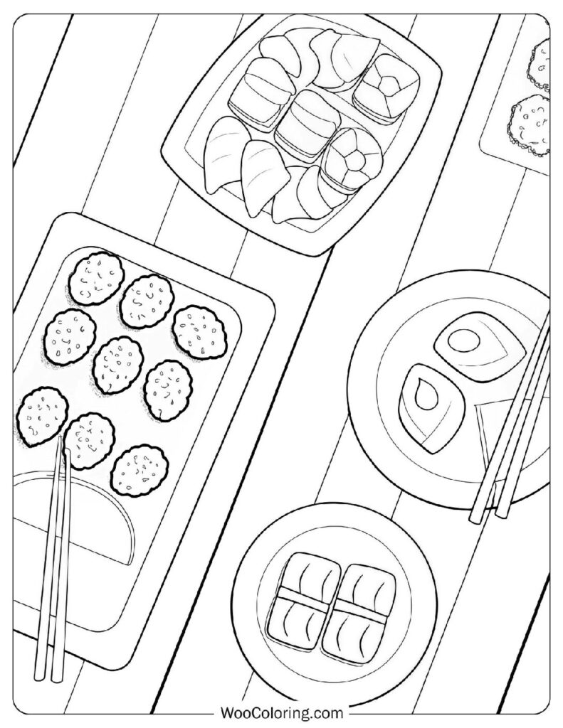 Food coloring page of Japanese Sushi Delight