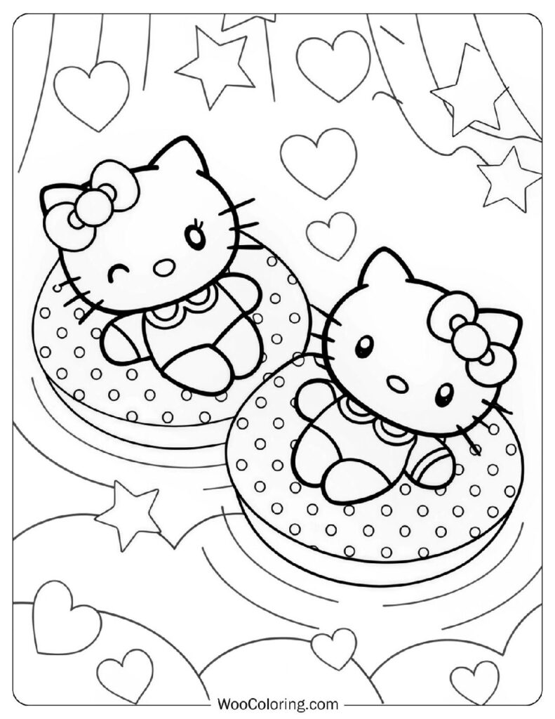 Coloring Page Of Swimming Hello Kitty And Mimmy In The Pool