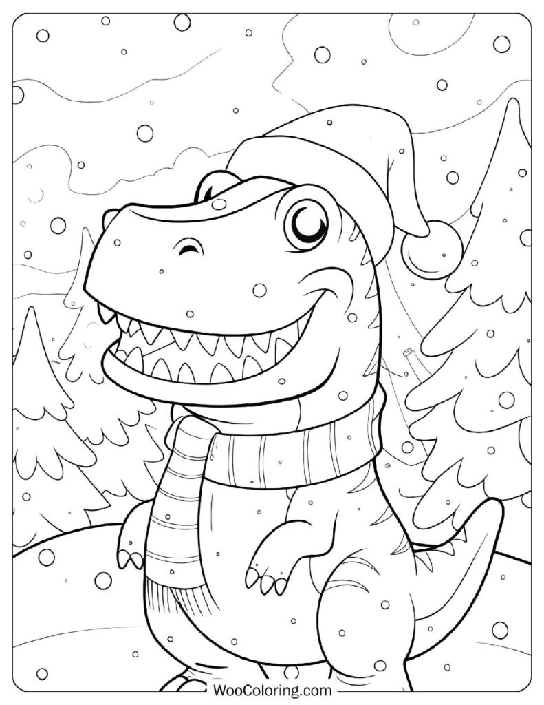 Coloring Page Of T-Rex Christmas