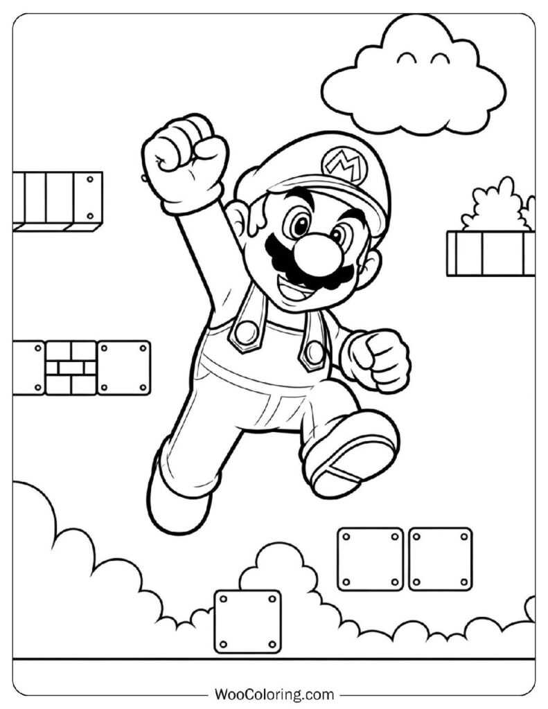 Coloring Page of Mario Performing His Classic Jump