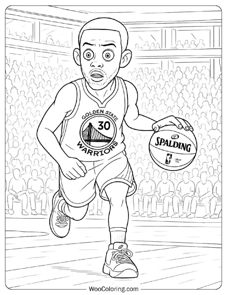 Coloring Page of Steph Curry Ready To Hit 3 Points For Golden State Warriors