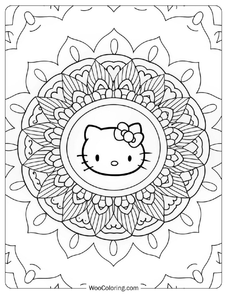 Coloring Sheet Of Artistic Hello Kitty Mandala