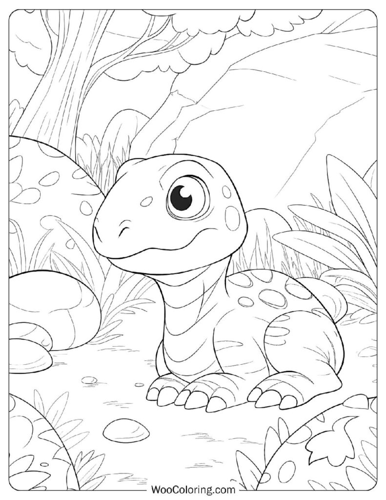 Coloring Sheet Of Baby Velociraptor in the Wild