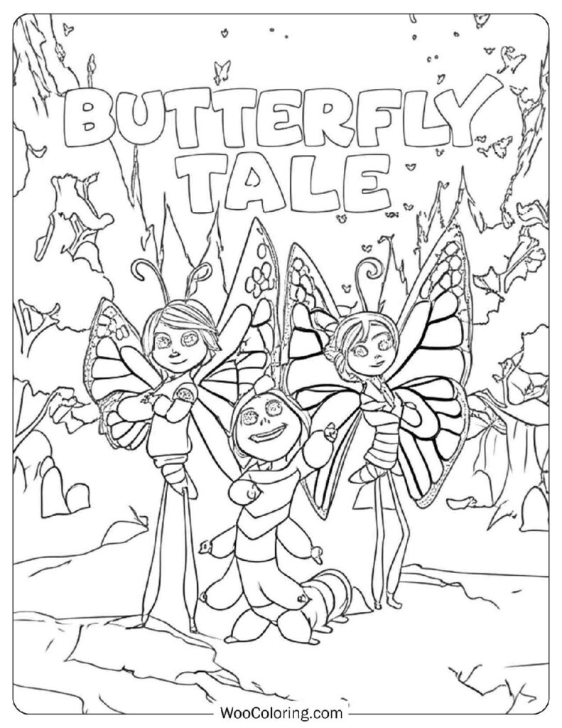 Coloring Sheet Of Butterfly Tale Featuring Patrick Marty And Jennifer