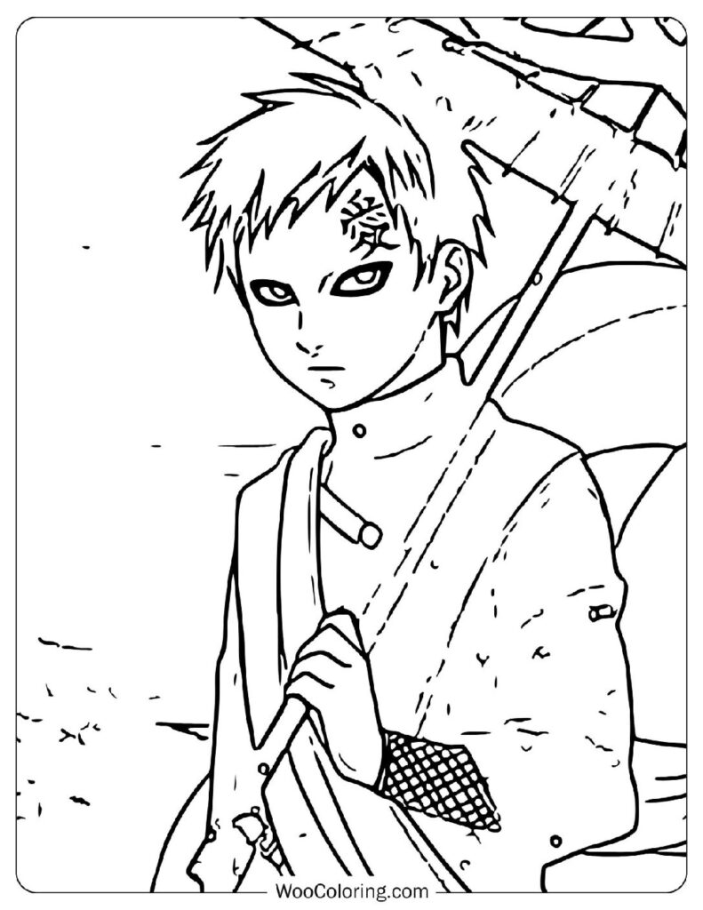 Coloring Sheet Of Gaara – The Desert's Fearsome Guardian from Naruto