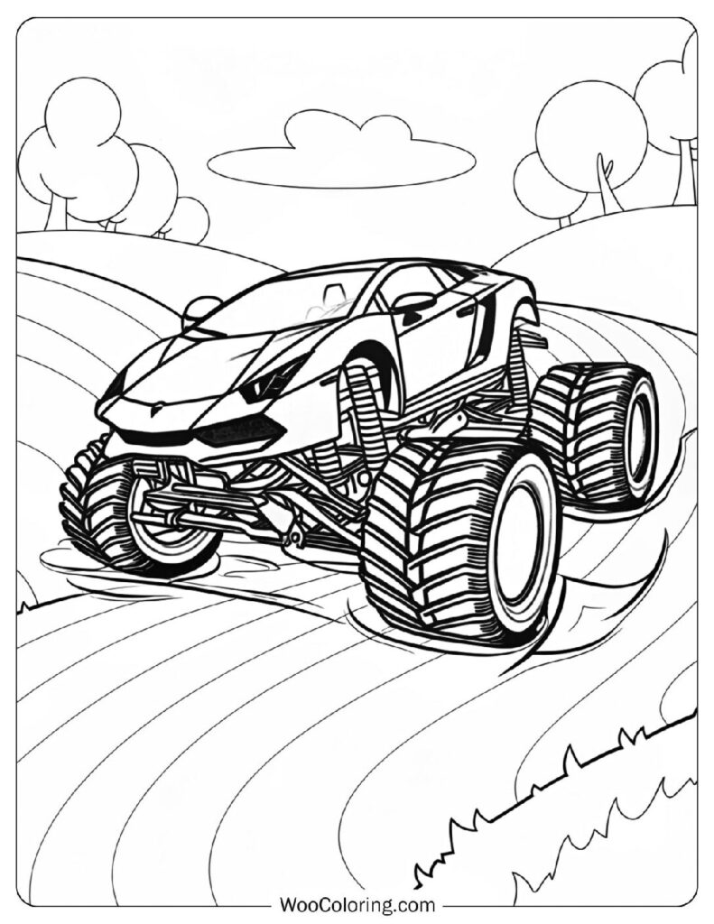 Lamborghini-Inspired Lambo Monster Truck Shining Bright with Custom Rims Coloring Sheet