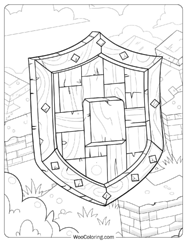 Minecraft Shield Coloring Sheet For Preschoolers