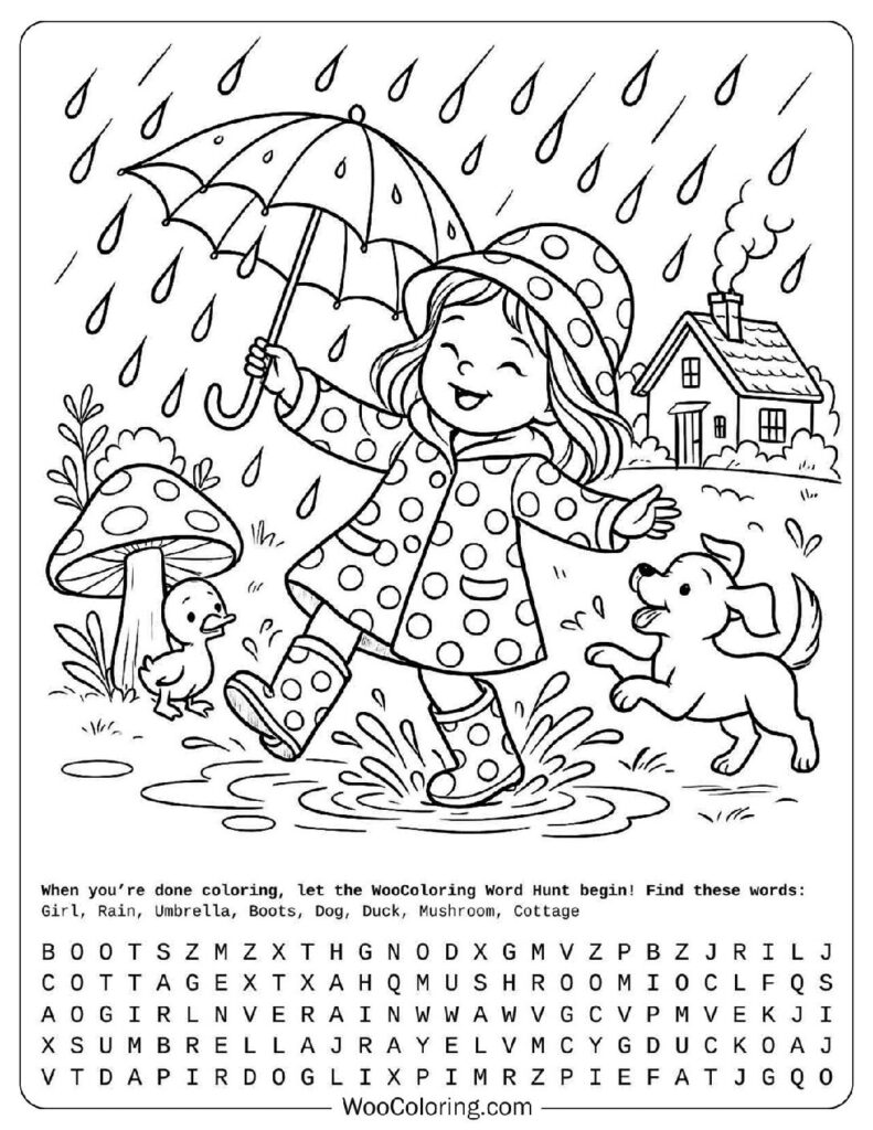 Coloring Sheet of Cute Girl with Puppy and Duckling