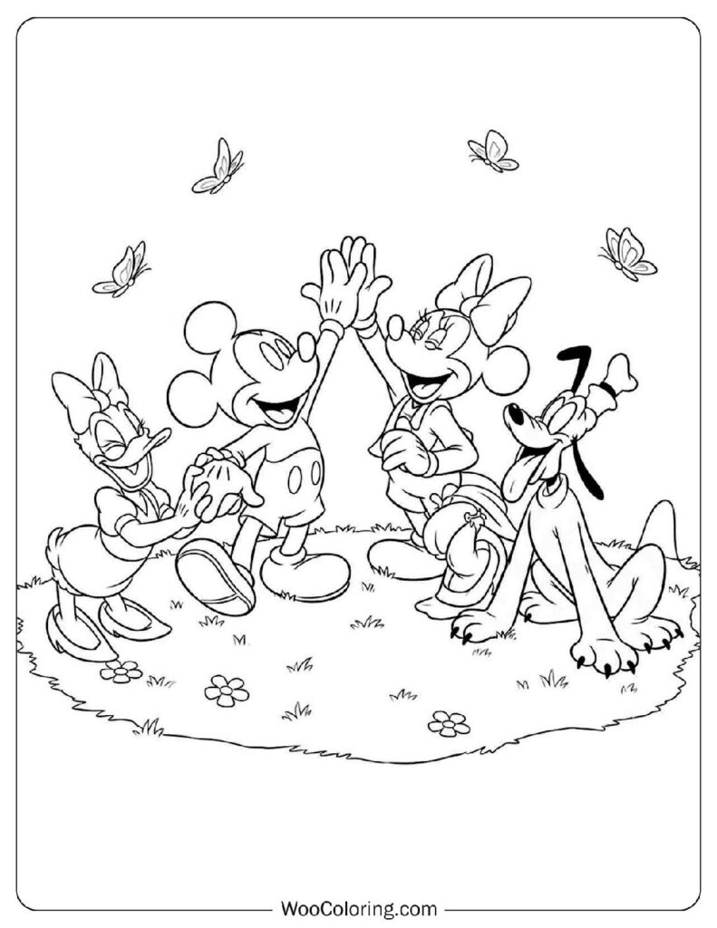 Coloring Sheet of Mickey Mouse with Disney Friends