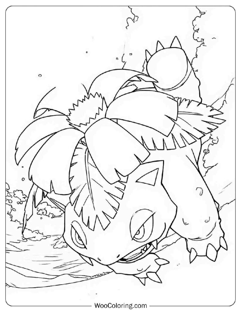 Coloring Sheet of Venusaur Pokémon Charging Forward