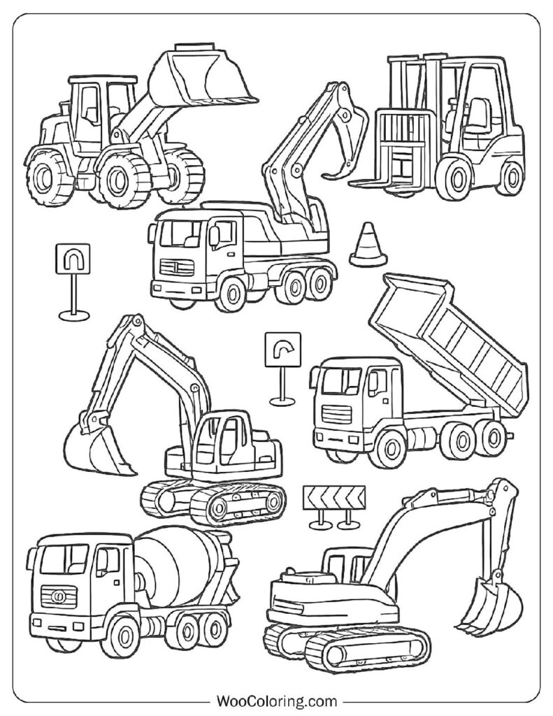 Construction Vehicles And Trucks Coloring Page For Boys
