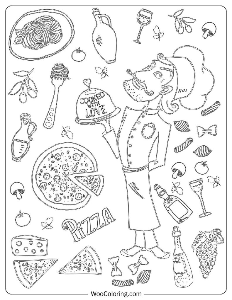 Cooked With Love - Food Coloring Page With Chef