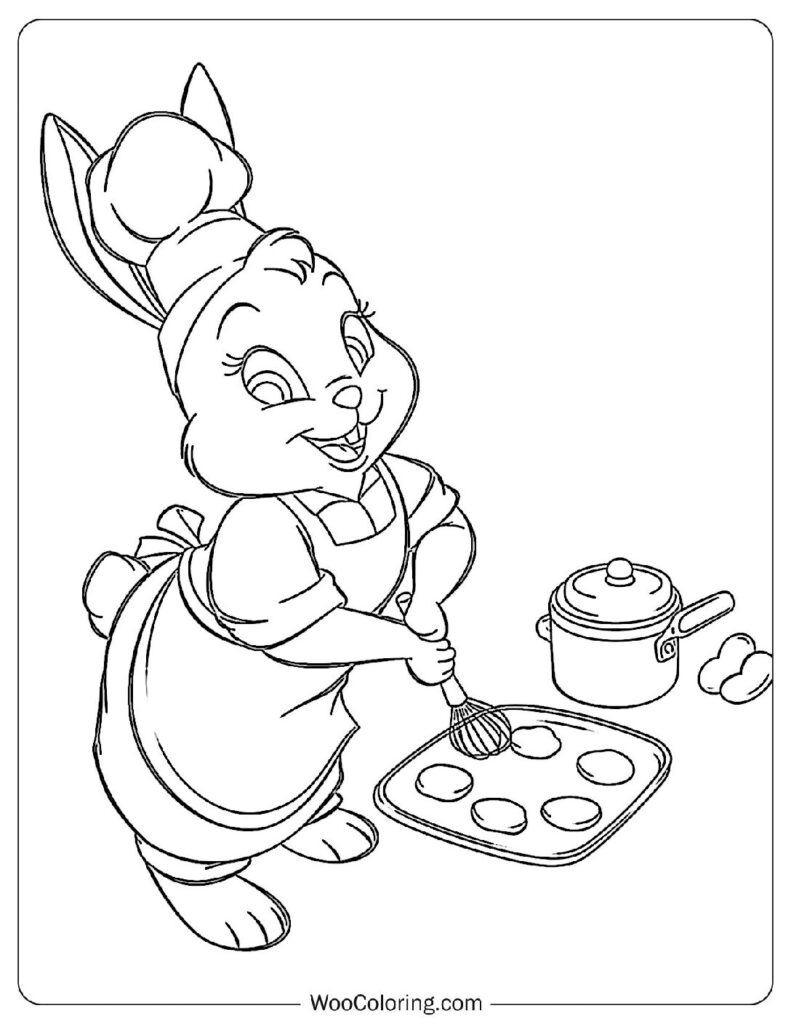 Cookie-Making Rabbit Coloring Page For Kids