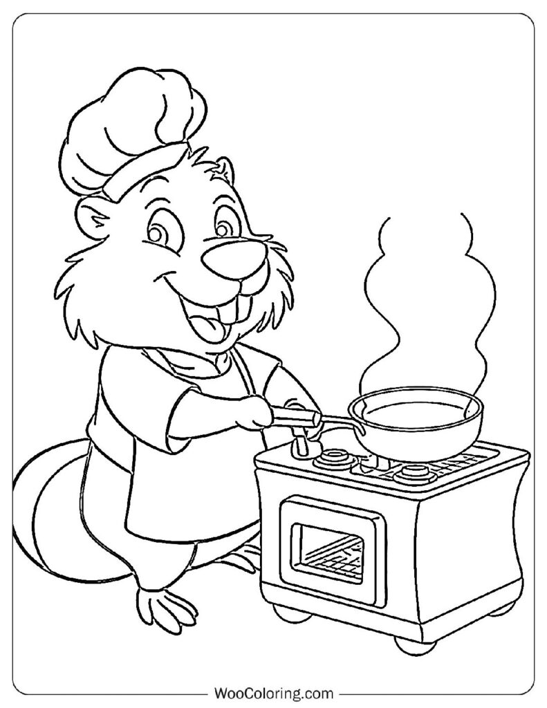 Cooking Beaver Coloring Page For Kids