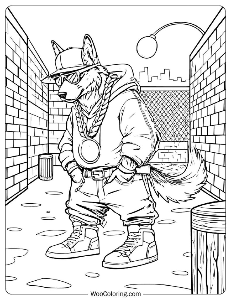 Cool And Fun Dog Coloring Sheet With Hoodie And Chains