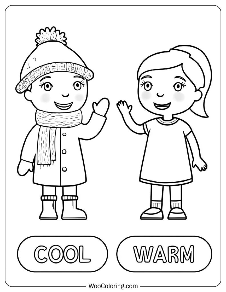 Cool And Warm Weather Clothing Coloring Sheet For Learning