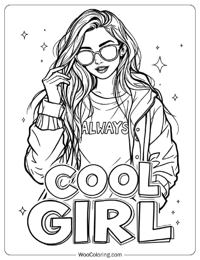 Cool Girl Coloring Page With Long Hair And Stylish Outfit