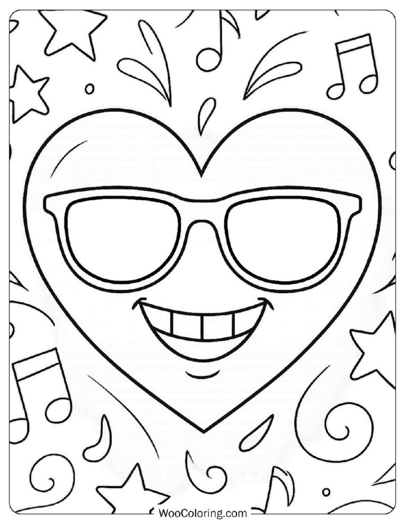 Cool Heart with Sunglasses Coloring Page