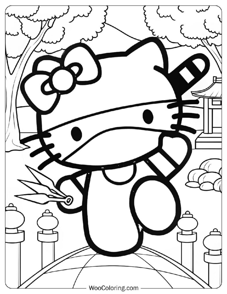 Cool Kawaii Ninja Hello Kitty Fun Coloring Sheet