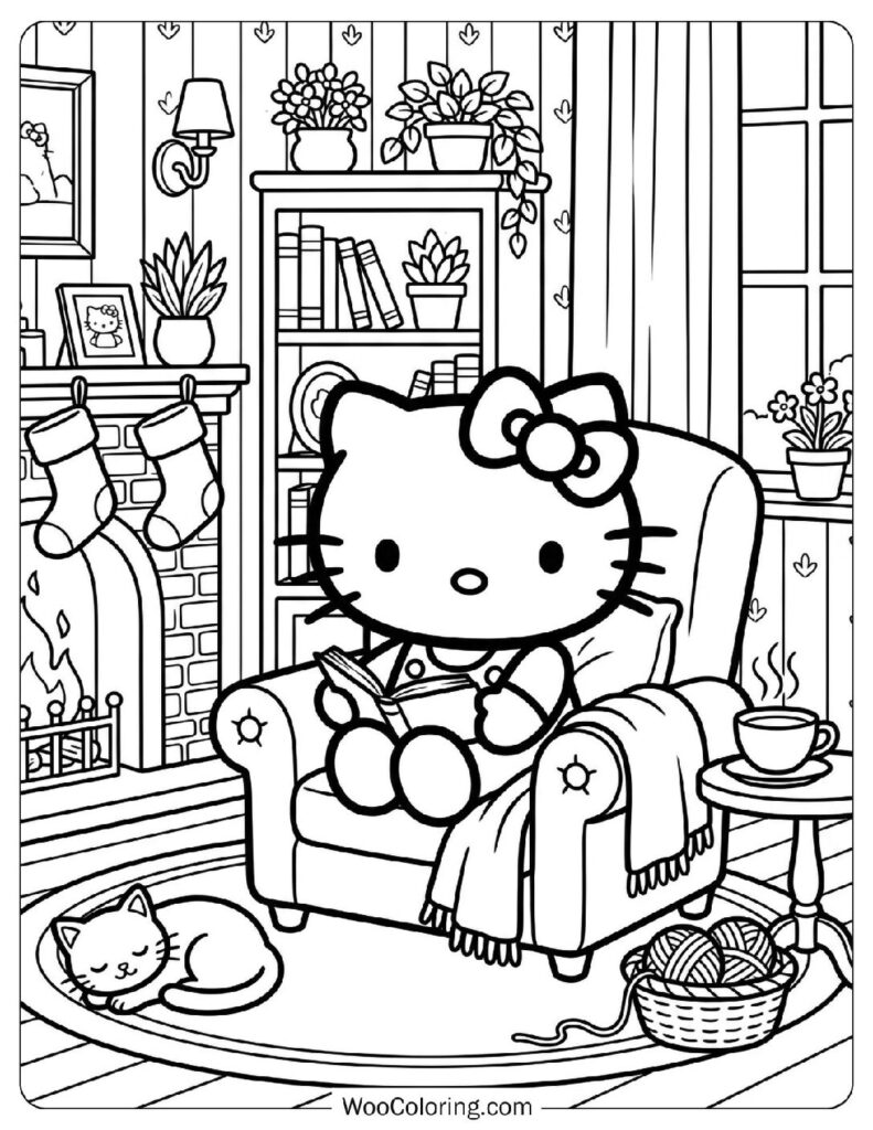 Cozy Aesthetic Living Room Scene for Creative Relaxation Coloring Page
