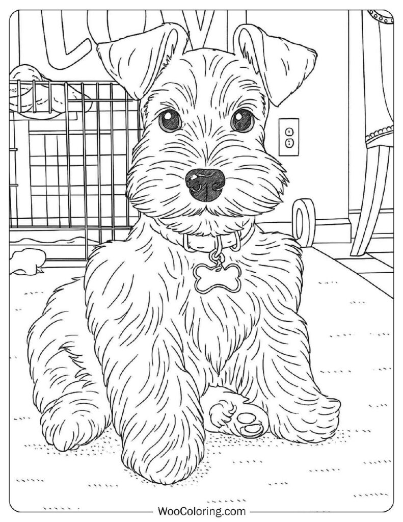 Warm and Cozy Living Room Scene Featuring a Curious Miniature Schnauzer