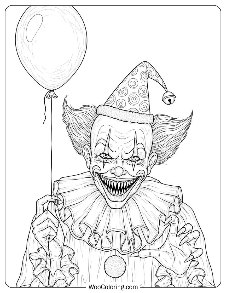 Creepy Carnival Clown coloring page
