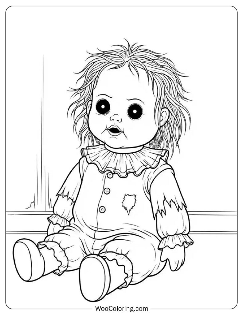 Creepy Haunted Doll coloring page