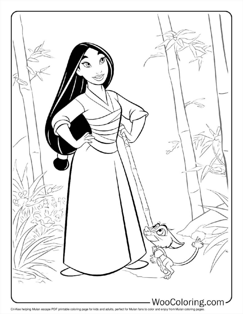 Cri-Kee Helping Mulan Escape Coloring Page