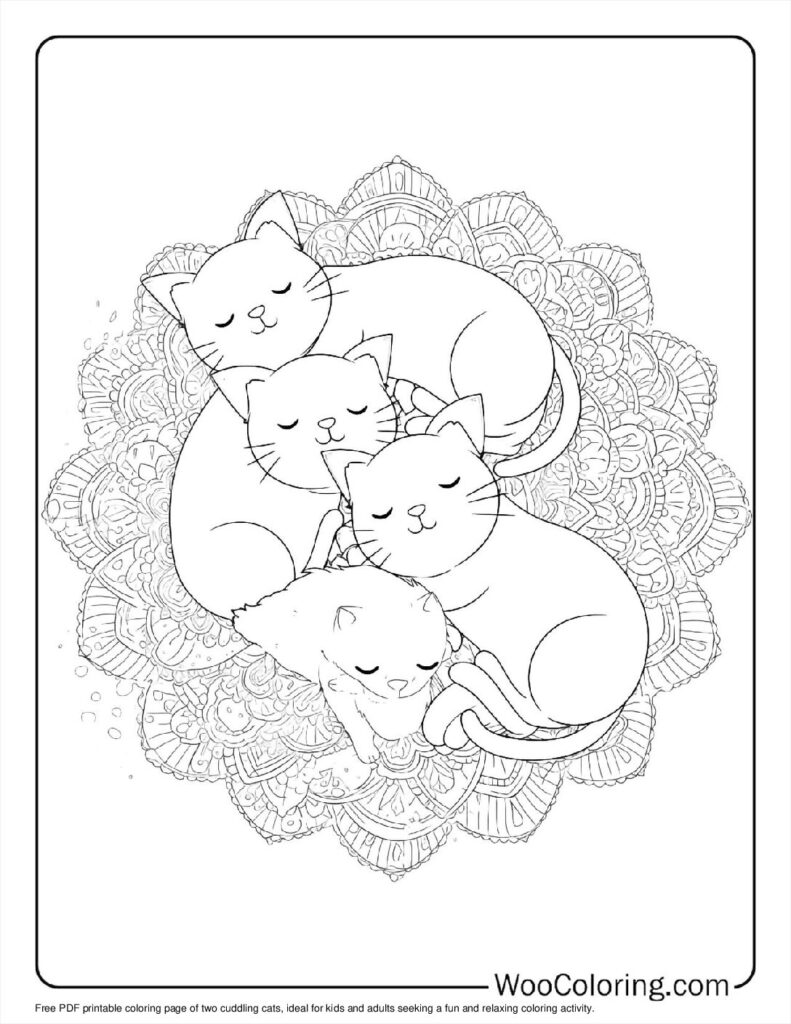 Cuddling Cats Art Coloring Page For Kids