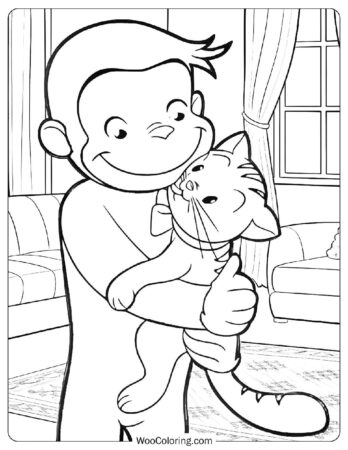 Curious George and Gnocchi the Cat Coloring Page