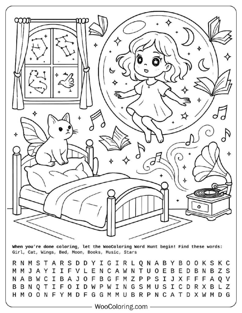 Cute Aesthetic Dreamland with Fairy Cat and Floating Girl