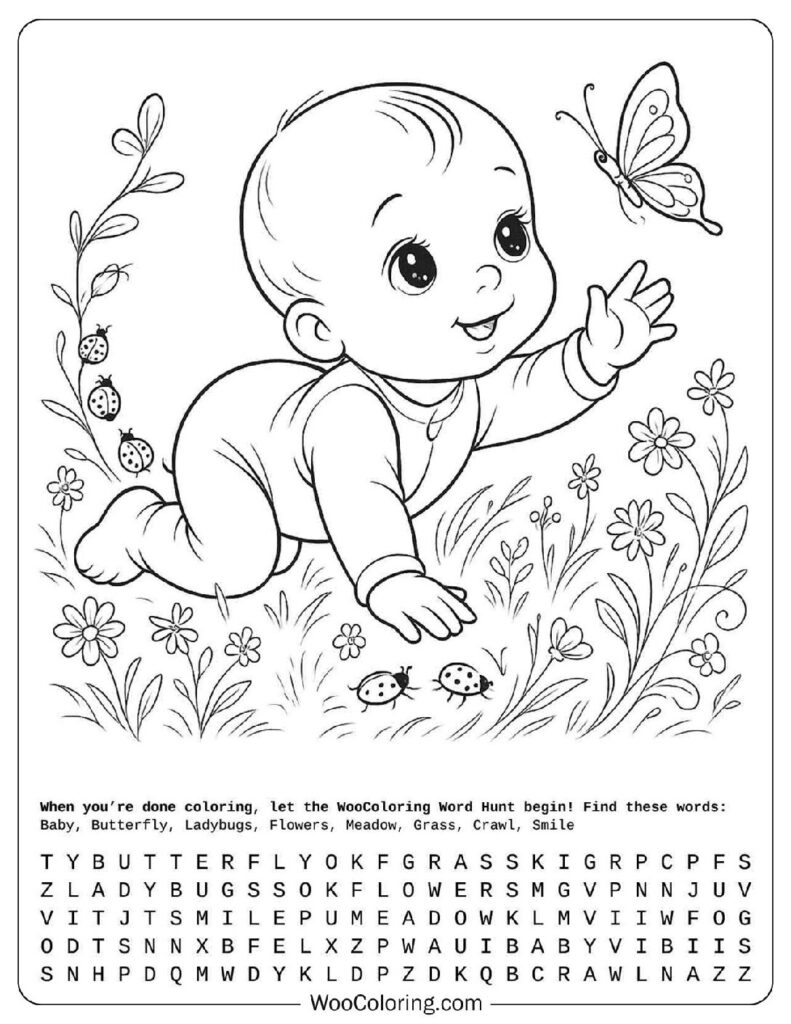 Cute Baby Crawling Through a Magical Meadow of Flowers