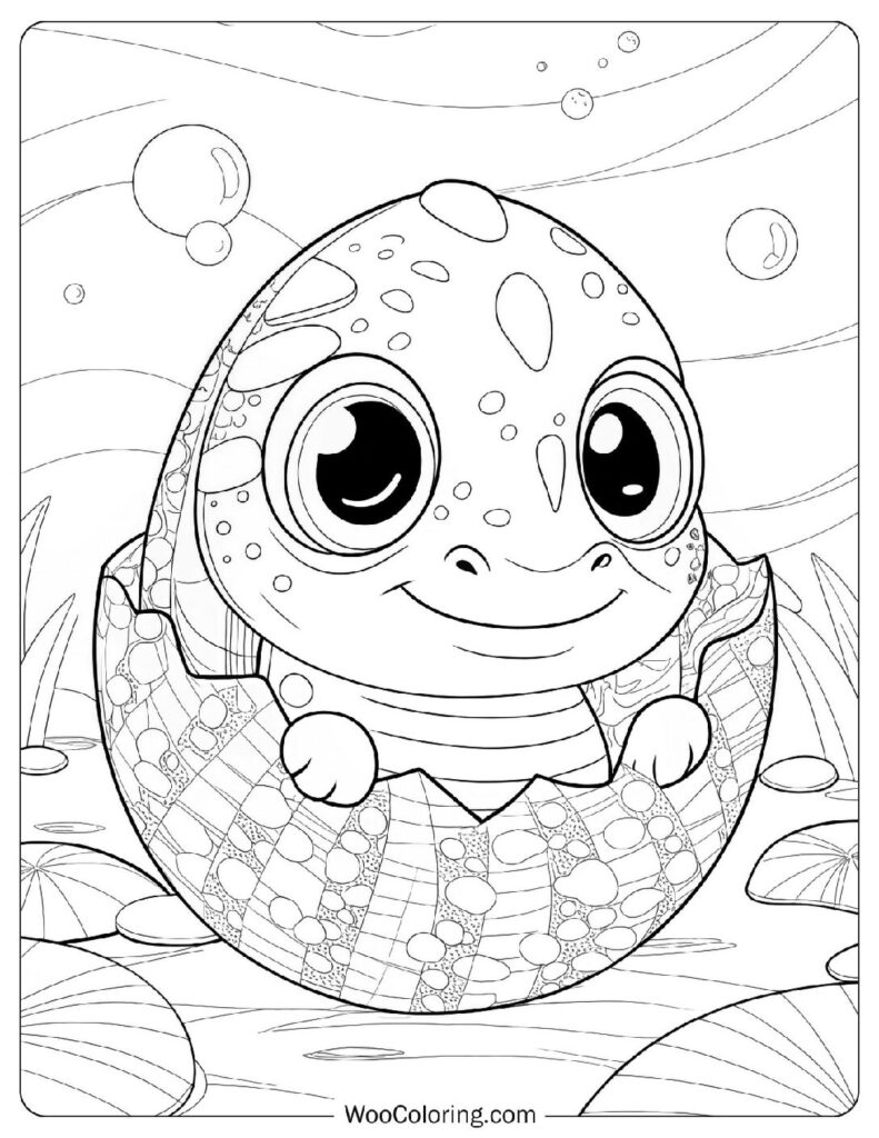 Cute Baby Ichthyosaurus in a Glittery Eggshell Coloring Sheet