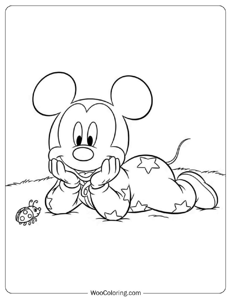 Cute Baby Mickey Mouse on Blanket with Ladybug
