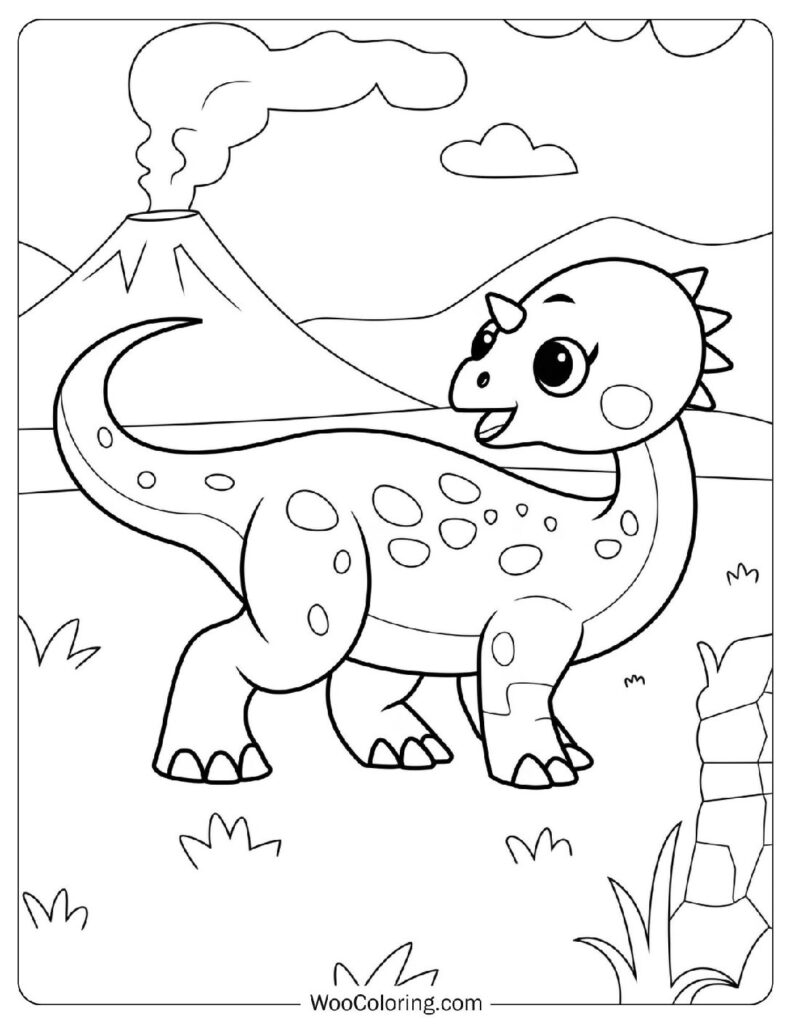 Cute Baby Parasaurolophus by a Volcano