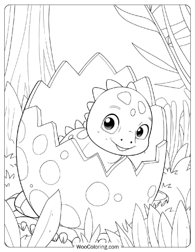 Cute Baby Stegosaurus Peeking from a Shell For Kids