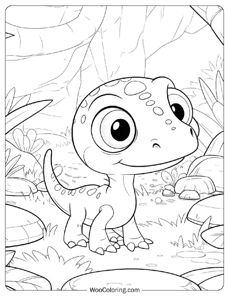 Cute Baby Velociraptor Exploration Coloring Page