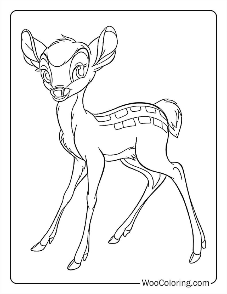 Cute Bambi's First Steps Coloring In For Kids