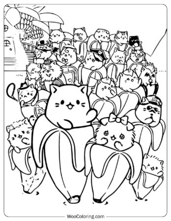 Cute Bananya and Cats Coloring Page