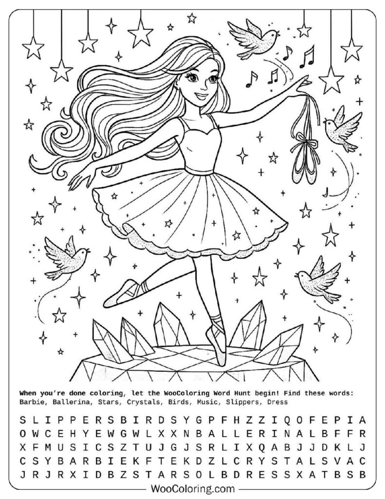 Cute Barbie Ballerina Dancing Among Stars