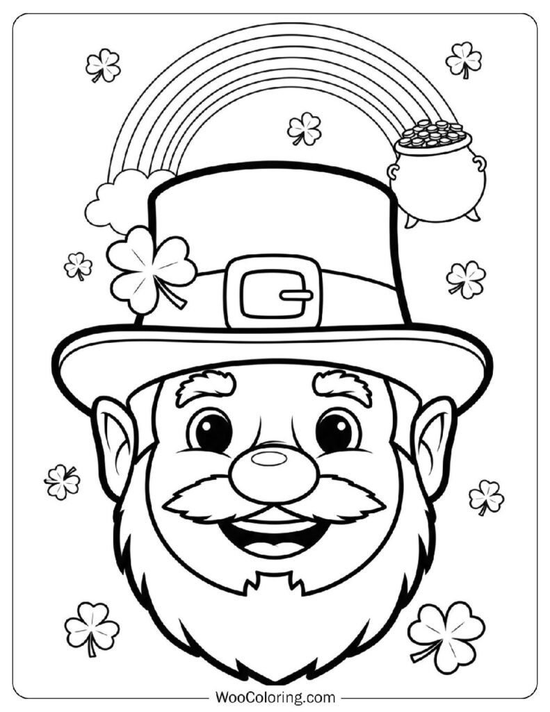 Cute Cartoon Leprechaun Face with a Big Smile Picture to Color