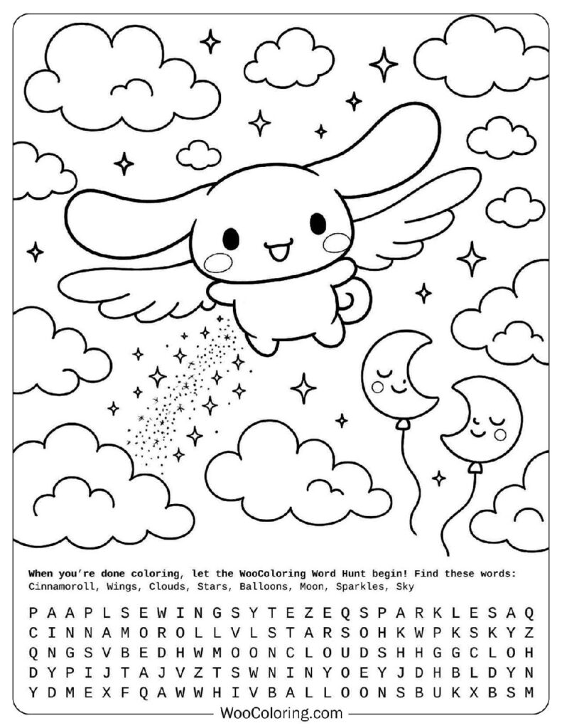 Cute Cinnamoroll Flies Through a Magical Starry Sky