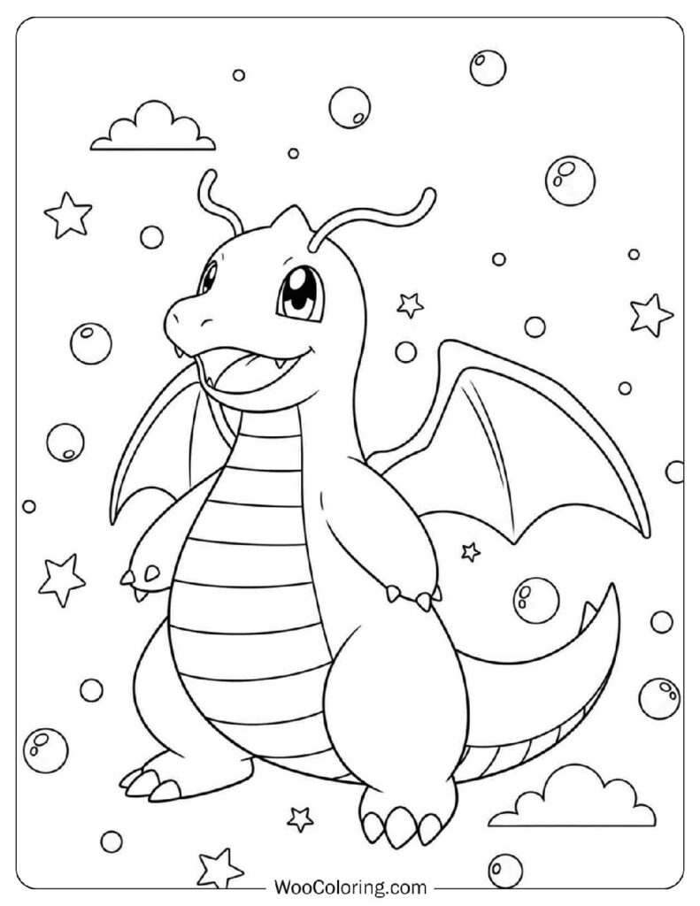 Cute Dragonite Pokemon Coloring Sheet for Preschoolers