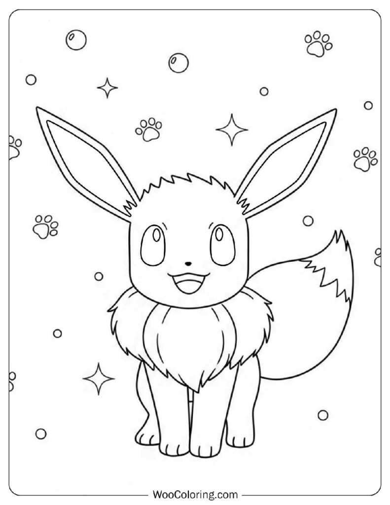 Cute Eevee Pokémon Surrounded by Sparkles and Paw Prints