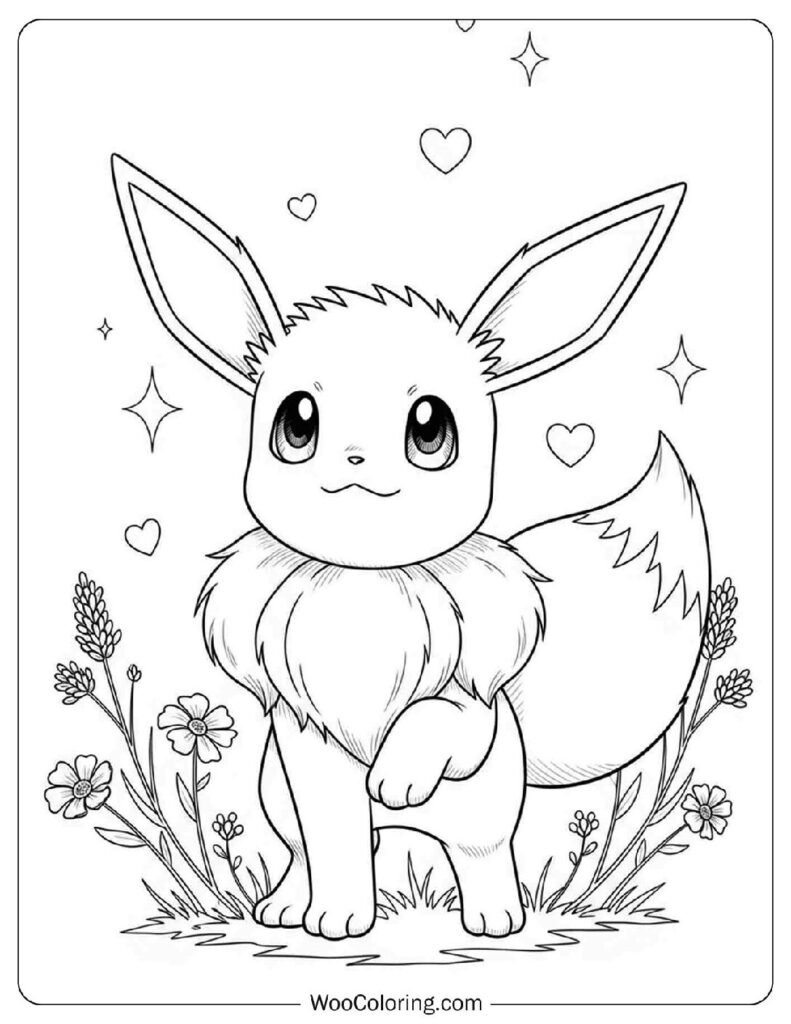 Cute Eevee Standing Pose Line Art